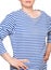 Young woman is wearing long sleeved telnyashka russian navy striped shirt