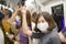 Young woman is wearing protective mask in metro , covid-19 protection , safety travel , new normal , social distancing , safety