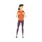 Young Woman Wearing Sportive Clothes Standing with Hiking Backpack on the Road Vector Illustration