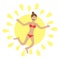 Young woman wearing swimsuit jumping. Sun shining icon. Summer time.