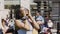 Young woman wears special glasses to view total solar eclipse