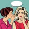 Young Woman Whispering Secret to her Friend. Pop Art