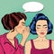 Young Woman Whispering Secret to her Friend. Pop Art