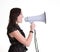 Young woman wiht megaphone or bullhorn