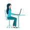 Young woman works on laptops at home. Freelancer girl is self employed. Work at home, coworking. Vector flat style