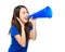 Young woman yell with megaphone