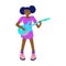 Young women with bass guitar sing a song Flat vector illustration on white background