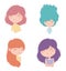 Young women different hair color characters portraits cartoon