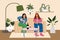 Young women drink wine in a home interior with houseplants in pots. Lifestyle concept. Flat illustration