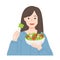 Young women eating salads. Diet food for life. Healthy foods with benefits.