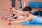 Young women exercising with dumbbells