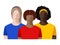 Young women, girls of different races, skin colors and hair in colorful T-shirts. Avatars portraits