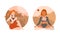 Young women meditating and relaxing. People practicing yoga and breathing exercise set vector illustration