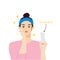 Young women review skincare products with five stars human character illustration