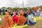 Young women of the Sikh monotheism religion in procession