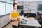 young women smart standing in front of manager and staff meeting