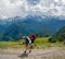 Young women trekking in Svaneti,