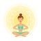 Young yoga woman meditating in the lotus position with praying hands, colorful character vector Illustration