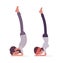 Young yogi man and woman practicing yoga, handstand pose