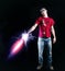 Young Zombie Man Holding Glowing Futuristic Sword