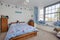 Youngsters modern bedroom white and blue nautical theme