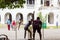 Youngsters playing cricket in the village square - Fort galle Sri lanka