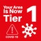 Your area is now in tier 1 covid information vector illustration on a red background