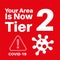 Your area is now in tier 2 covid information vector illustration on a red background