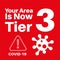 Your area is now in tier 3 covid information vector illustration on a red background