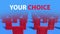 Your choice. Rows of red wooden closed doors on a blue background. Choice, business and success concept. Welcome, new opportunity