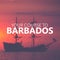 Your Course to Barbados. Pirate Boat on the sea at sunset. Red s