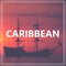 Your Course to Caribbean. Pirate Boat on the sea at sunset. Red