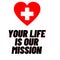 Your life is our mission text with hospital icone