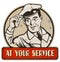 At Your Service Man Sign Retro Vintage Metal Tin