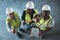 Youre good to go. High angle shot of a group of contractors standing in the warehouse together and making a thumbs up