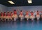 Youth Ballet Dancers Performing the Rehearsal in Red and White Tutu`s