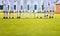 Youth Football Team. Young Soccer Players Standing in Row