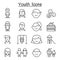 Youth icon set in thin line style