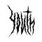 Youth spiny freaky font logo or label in dark hard rock metal group style. Underground trippy psychedelics trendy