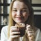 Youth Woman Drinks Hot Chocolate Tasty Concept