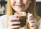 Youth Woman Drinks Hot Chocolate Tasty Concept