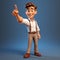 Youthful 3d Cartoon Character Pointing With Finger In 1920s Style