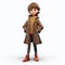 Youthful Cartoon Girl In Brown Coat - 3d Render