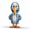 Youthful Cartoon Pelican In Blue Jacket - 3d Render