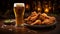 Youthful Energy: Chicken Wings And Beer On A Wooden Table