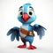 Youthful Protagonist 3d Animated Blue Bird Illustration With Fine Feather Details