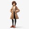 Youthful Protagonist: 3d Model Of A Girl In A Brown Coat
