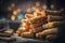 Youtiao, fried dough sticks. Traditional chinese food.AI generative