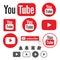 YouTube logo icon set with subscribe, bell and play button