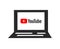 YouTube logo on screen. Laptop icon. Social media and video sharing sign.